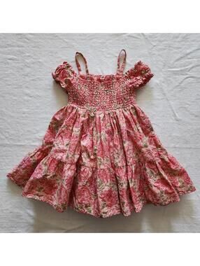 HAUTE HIPPIE Girl Floral Smocked Dress 4T Pink Tiered Ruffle Twirl Roses